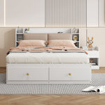 Solid Wood Combination Bed 140x200cm, Storage Headboard, Drawers, Nightstand, Wardrobe, Sofa Bench, White