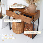 Console Table with Drawer, Sofa Hallway Side Table 80x30x76cm, Natural Wood/Steel
