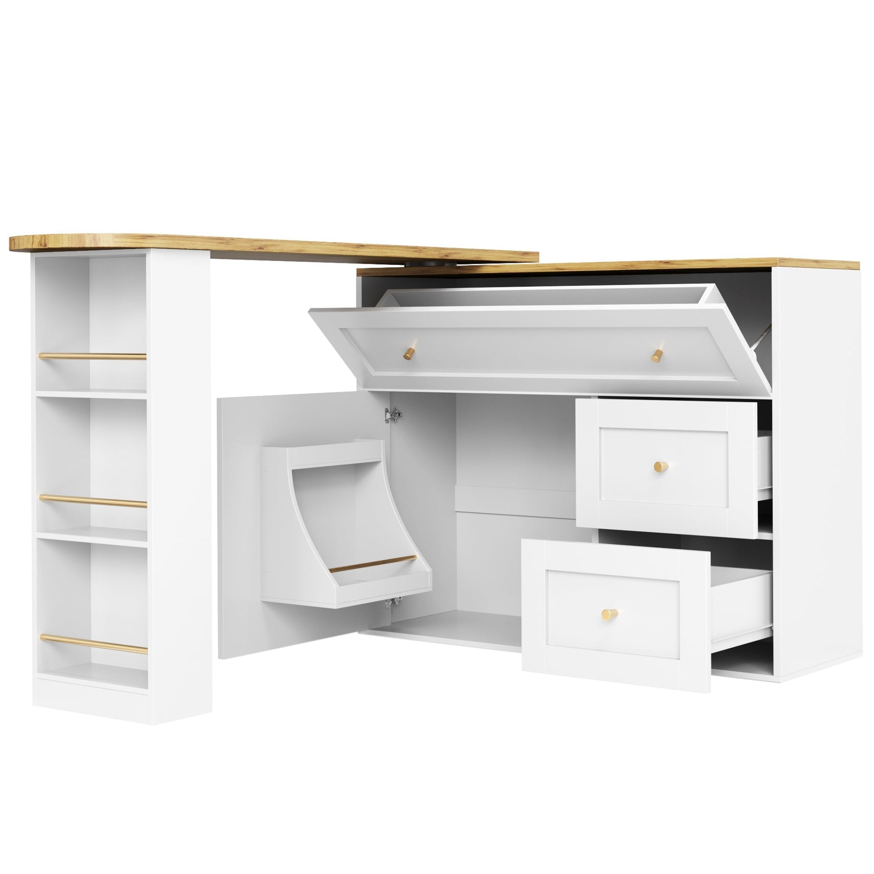 Extendable Bar Table Telescopic Storage Snack Shelf 138-204cm - White