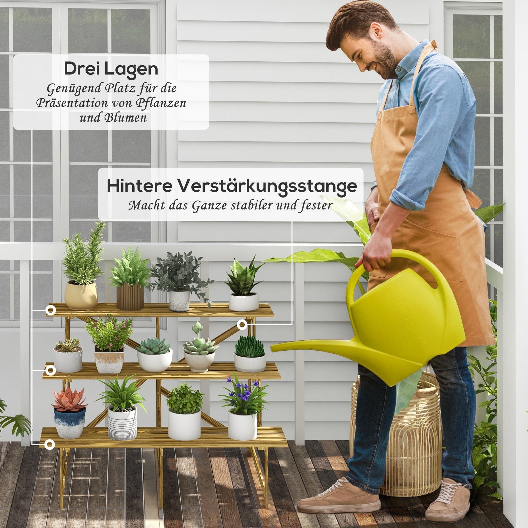 Plant Staircase Flower Shelf, 3 Steps, Fir Wood