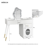 Dressing table with LED mirror and lighting, 3 drawers 1 door, white