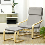 Lounge Chairs Set of 2 with Footstool, Armrest, Headrest, Light Grey Linen