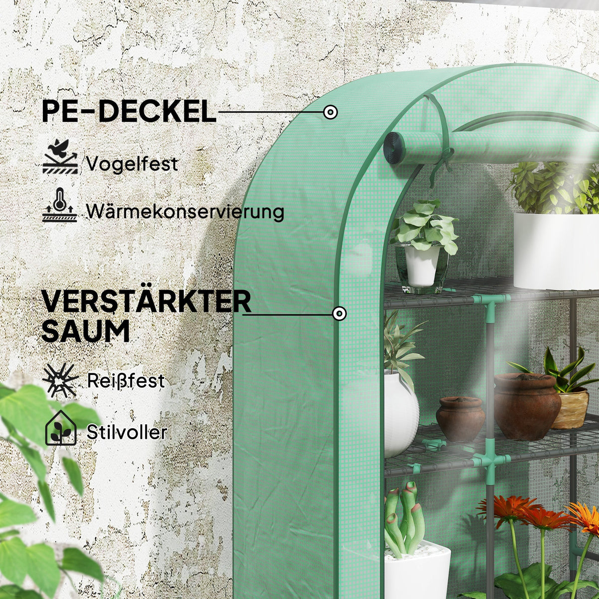 Greenhouse round roof, door, shelves, winter-proof film, steel