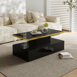 Coffee Table with Drawers, Shelves, High-Gloss Finish, LED Light