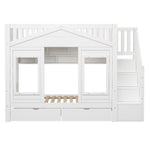 Children's Bunk Bed 90x200cm with Storage Stairs, Solid Wood White