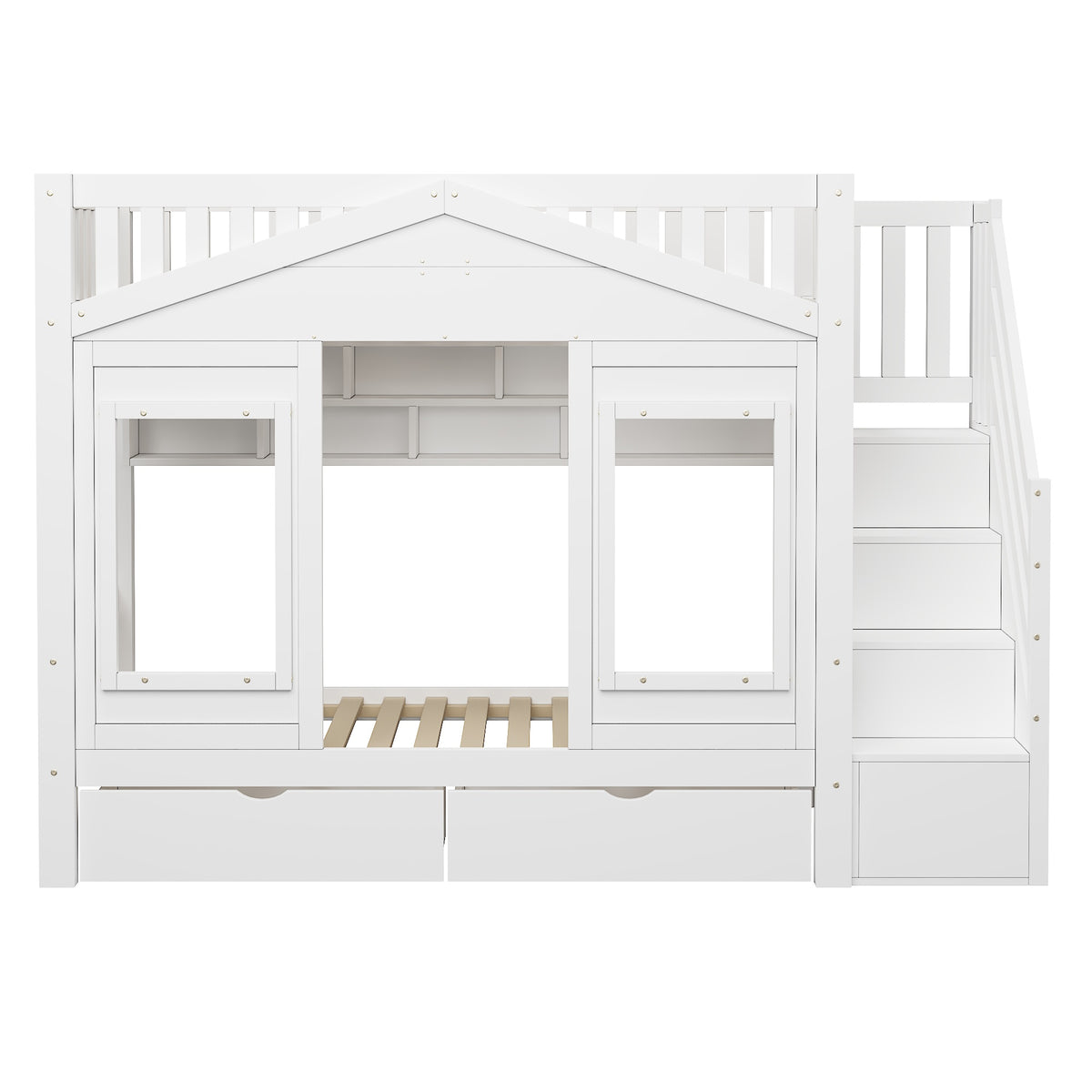 Children's Bunk Bed 90x200cm with Storage Stairs, Solid Wood White