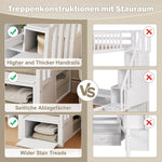 Loft Bed with LED Lights, Storage Ladder, Shelves and Desk, 140x200cm, White