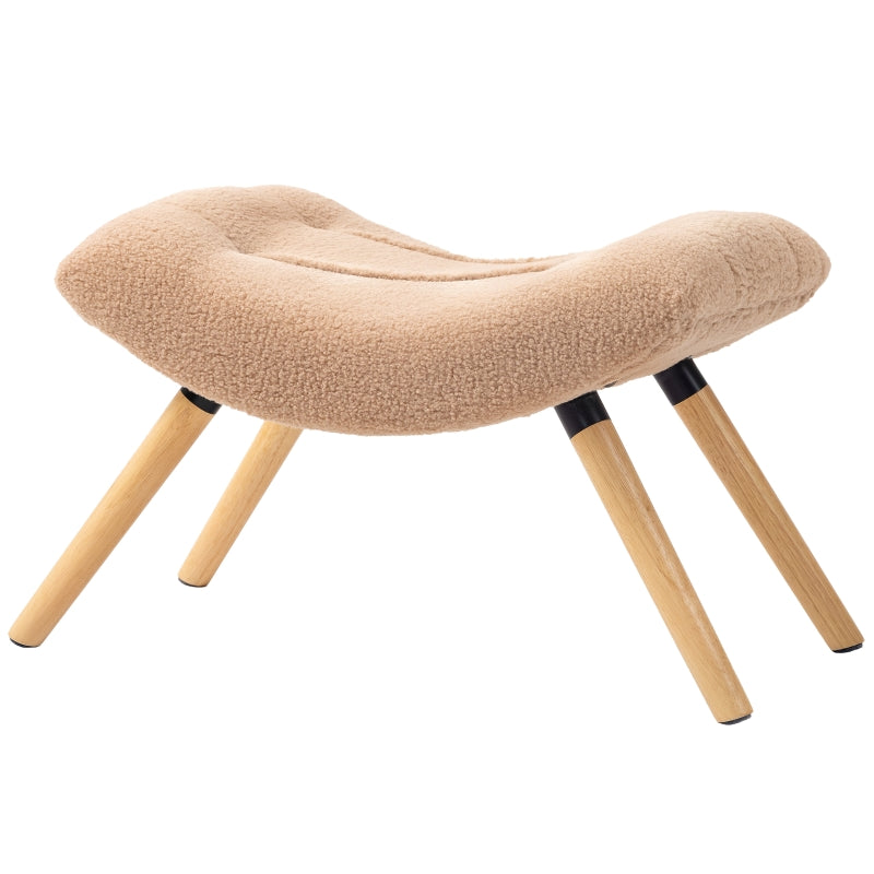 Footstool, Upholstered with Wooden Legs, Fleece, Brown