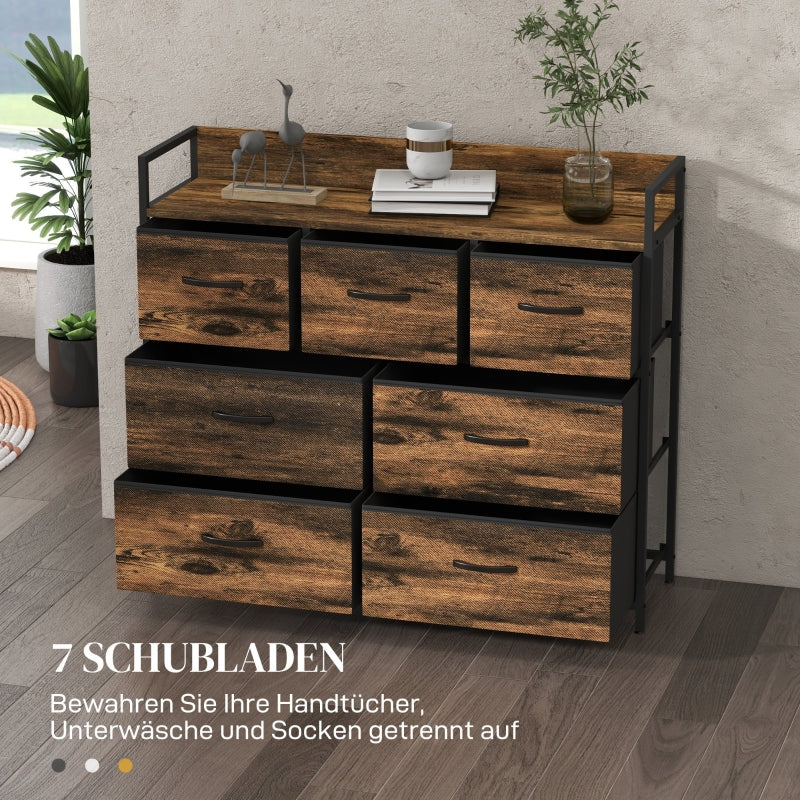 Chest of Drawers, 7 Fabric Drawers, Anti-Tip, Brown MDF