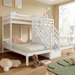 Bunk Bed with 3 Beds and Storage Ladder, White Pine Wood