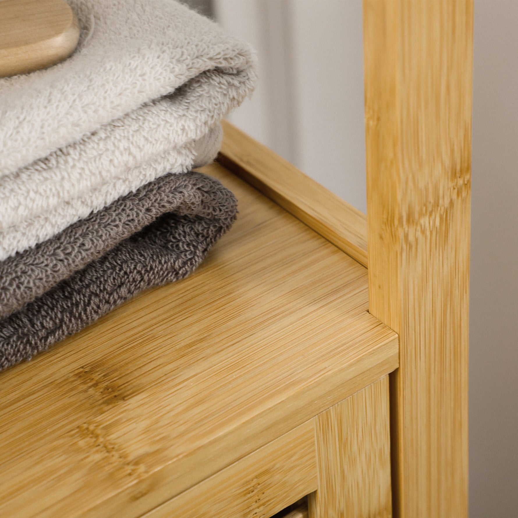 Bathroom Cabinet, Height-Adjustable, 2 Shelves, 33x30x120cm, Natural Bamboo