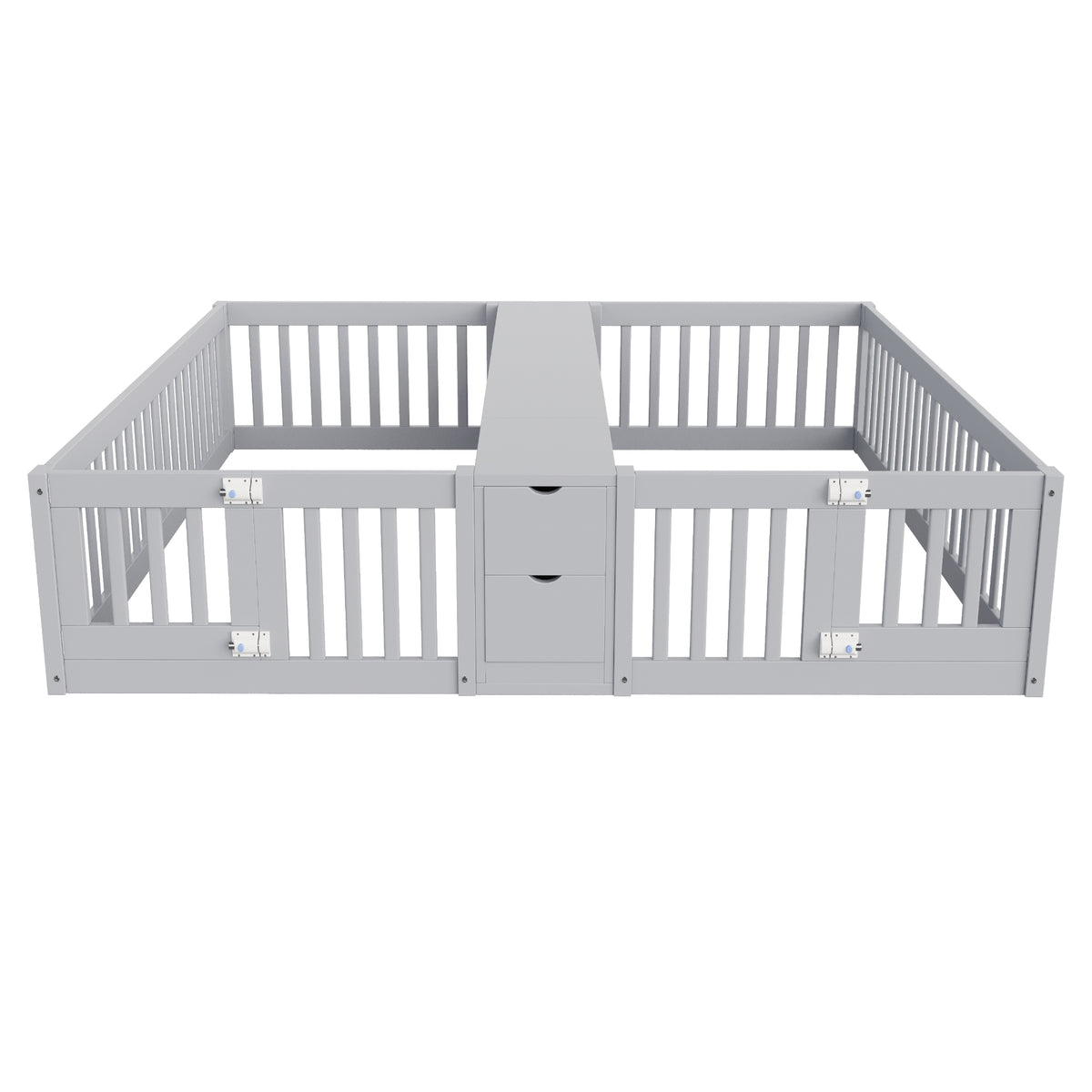 Kids Wooden Bed 90x200cm with Drawer & Safety Rail, Grey