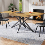 Extendable Dining Table Set with 4 Chairs, Dark Grey Velvet and Walnut Look