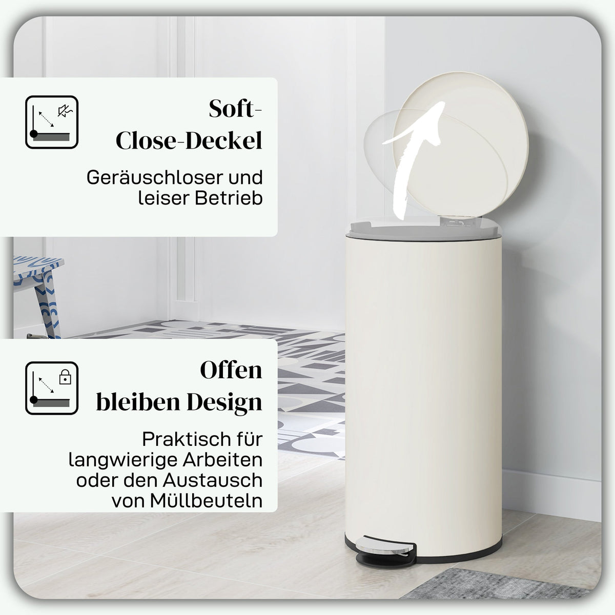 Trash Can 30L Pedal Bin, Inner Bucket, Metal