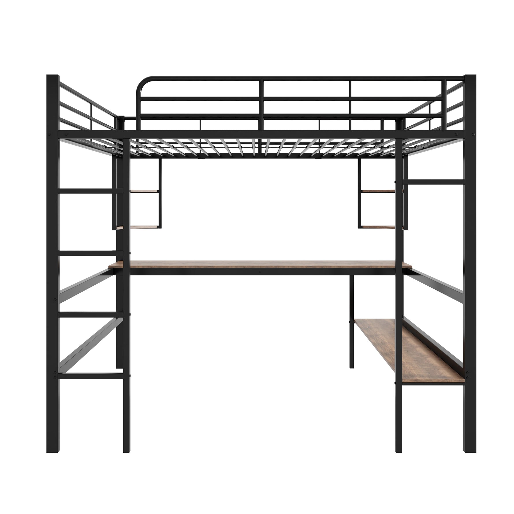 Loft Bed 140x200cm Metal Frame with Desk Shelves & Bookcase - Black