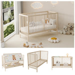 Wooden Baby Bed 140x60cm Multifunctional Convertible Side Bed Desk Height-Adjustable Spruce Natural