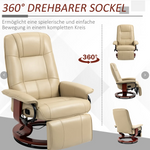 Recliner Chair with Reclining, Footrest, Swivel, Faux Leather Cream White