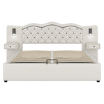 Upholstered Bed 180x200cm Hydraulic Lift Storage Headboard USB Lamps - Beige