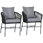 Garden Chairs Set of 2 Cushioned Boho Style Metal Frame, Black