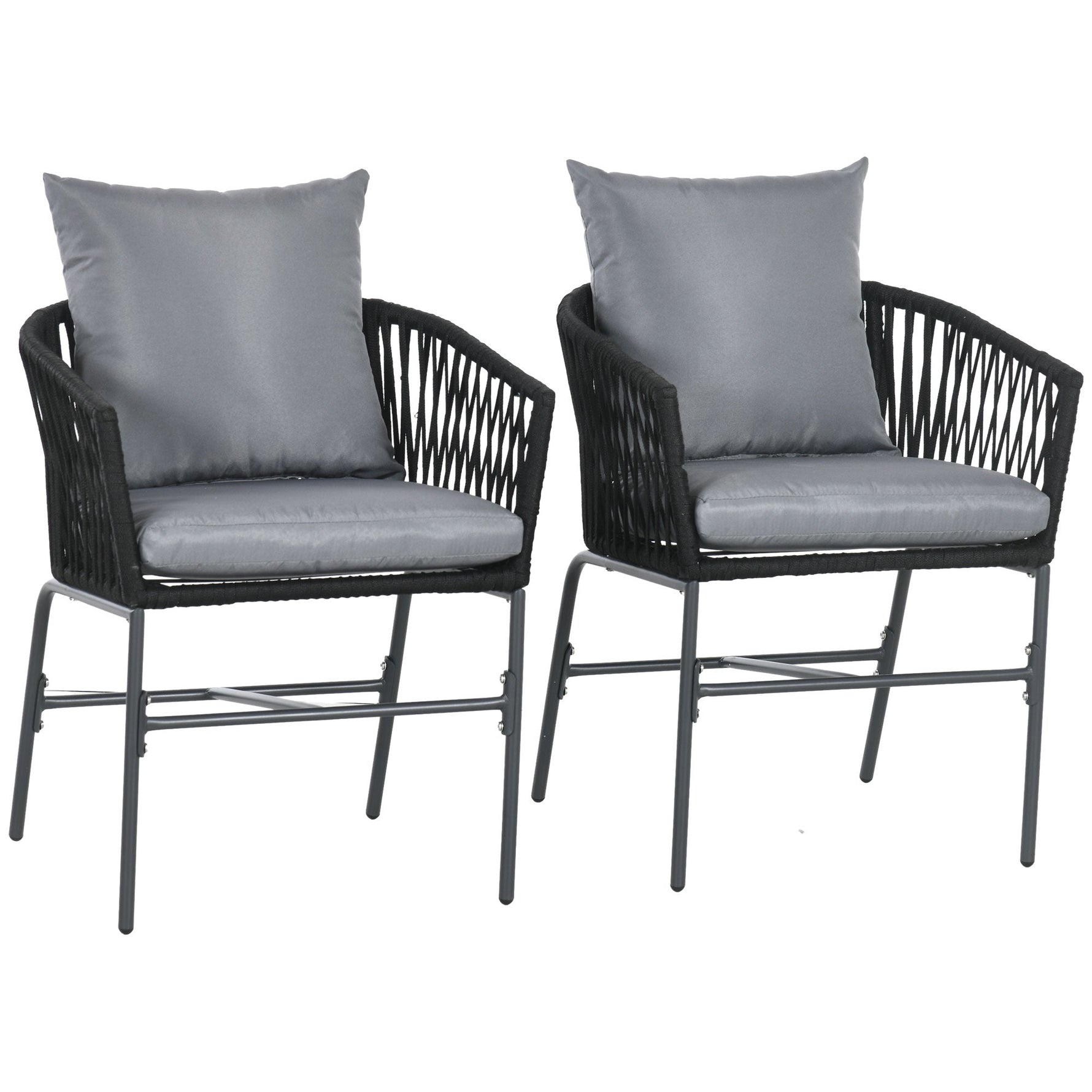 Garden Chairs Set of 2 Cushioned Boho Style Metal Frame, Black