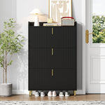Shoe Cabinet 3 Doors 6 Adjustable Compartments Narrow Anti-tip Black