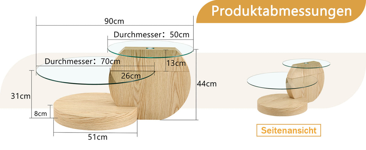 Modern Minimalist Two-Tiered Coffee Table with Safety Glass and Multi-Layered Design, Light Wood Grain MDF