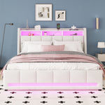 Upholstered Bed 140x200cm App Control LED Drawers USB/Sockets - Linen Beige