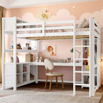 Loft Bed 140x200cm, Shelves, Desk, Wardrobe, White