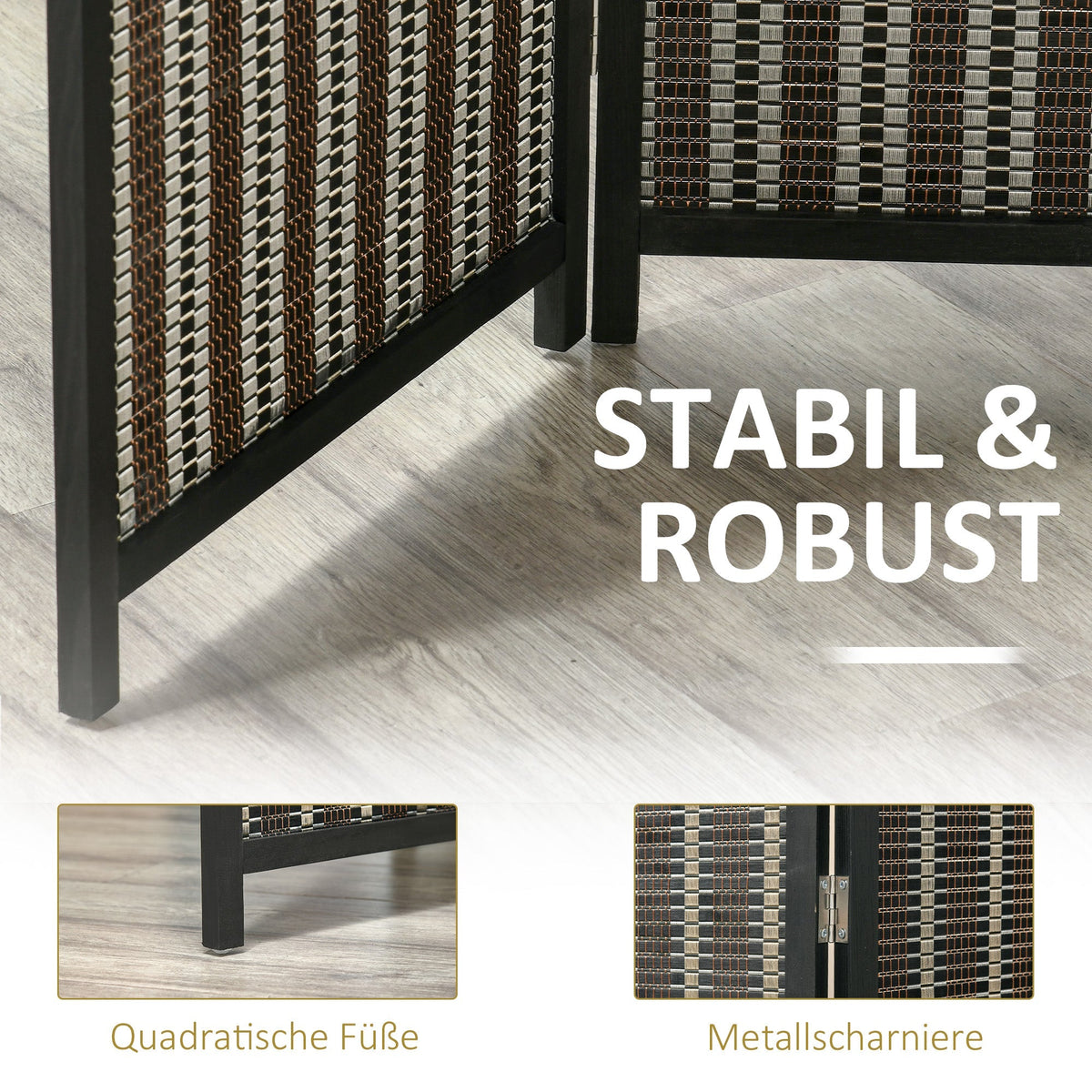 Folding Screen 4-Part, 180 x 180 cm Room Divider, Brown Bamboo