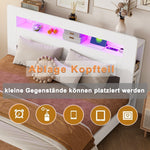 Wooden Bed Frame with Storage Headboard & LED, 140x200 cm, White