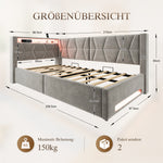 Upholstered Bed 90x200 cm with Storage & LED, Grey Velvet