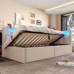 Daybed 90x200cm with Hydraulic Storage & LED, Beige Linen