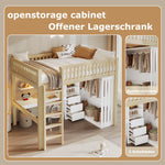Loft Bed with Desk, Wardrobe and 3 Drawers, Natural