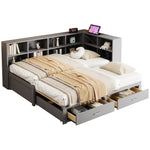 Solid Wood Sofa 90/180x190cm Pull-out Bed Storage Drawers, Grey