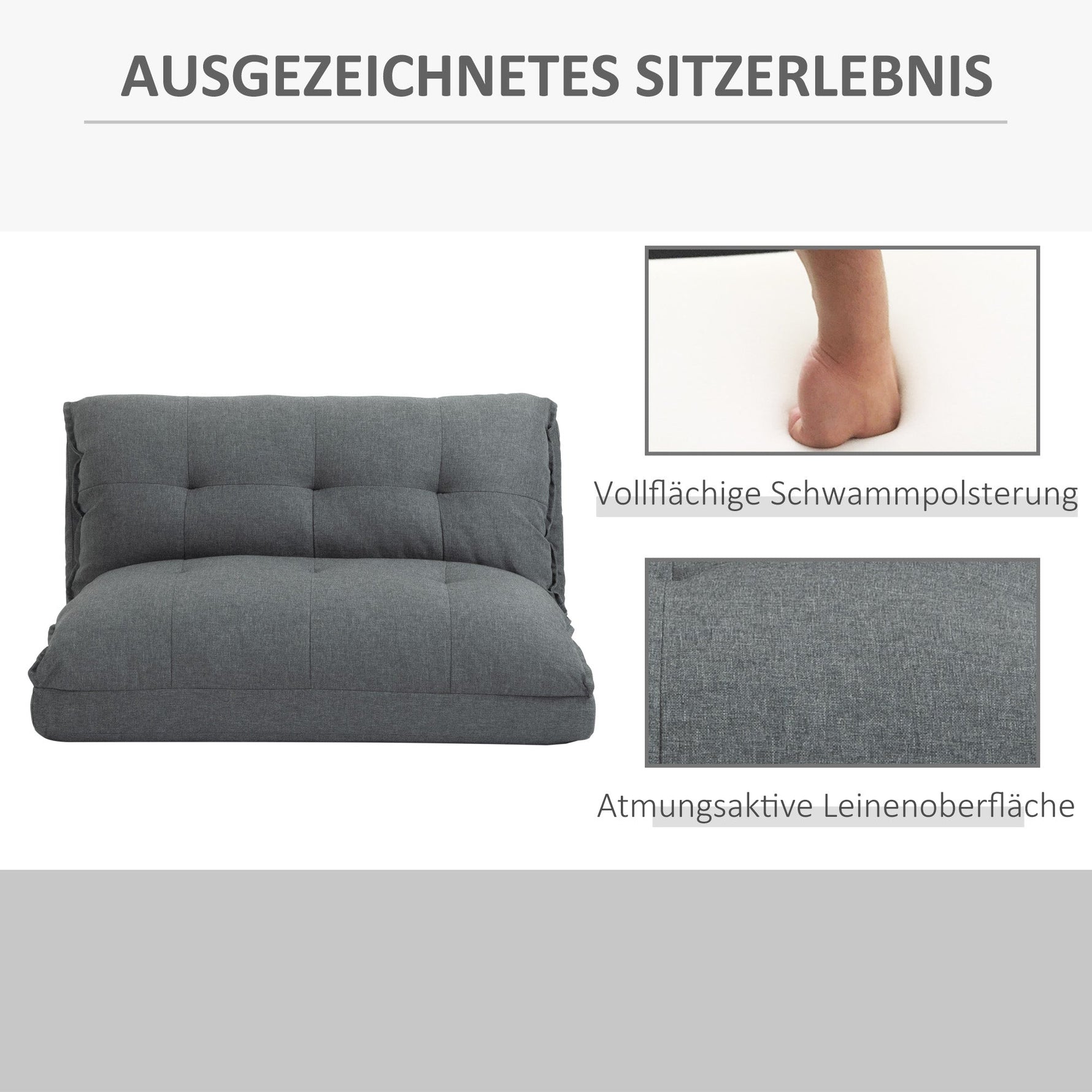 2-in-1 Floor Chair Sofa Bed, 13-Position Adjustable Backrest, Linen Gray