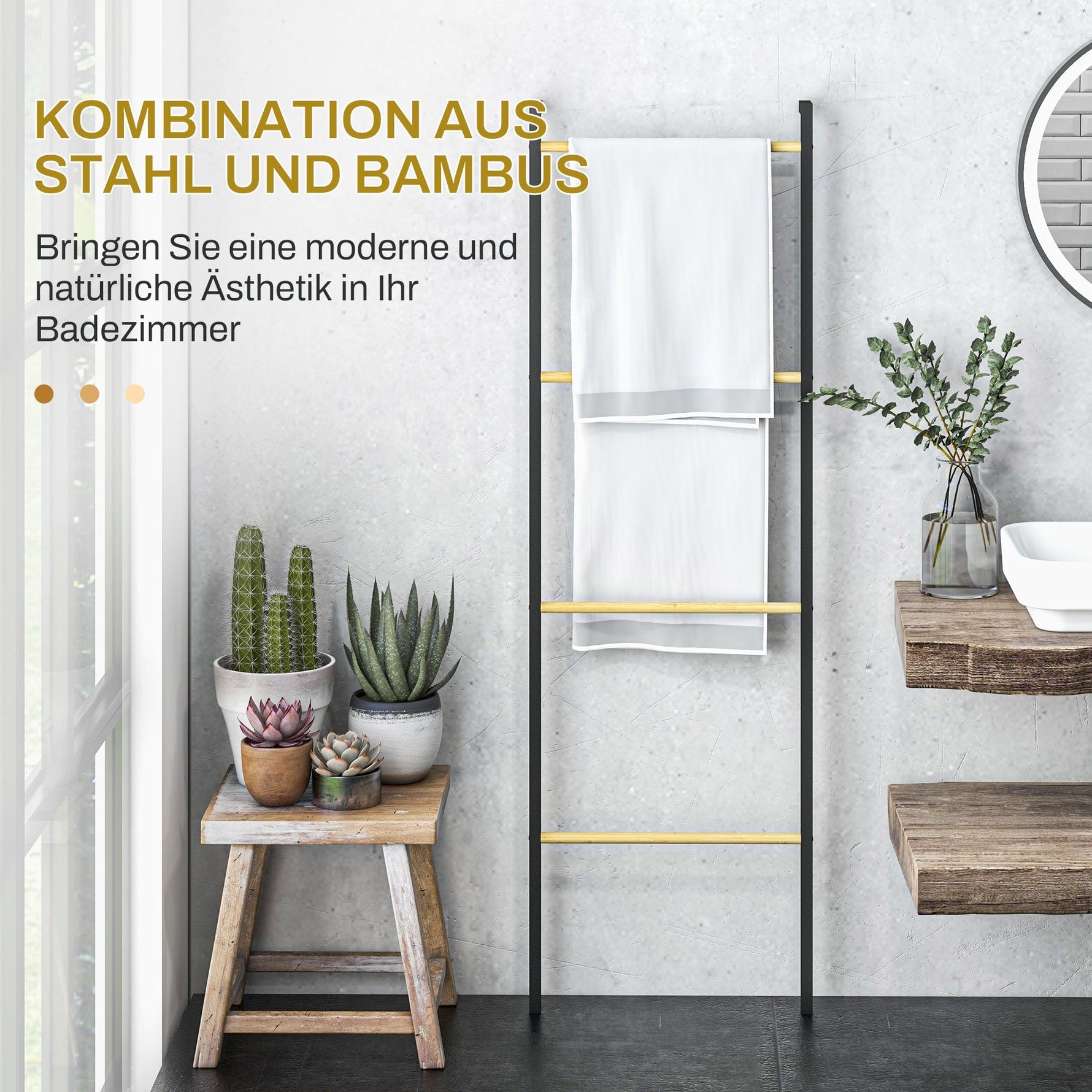 Towel Ladder, 4 Bars, Space Saving, Steel Black