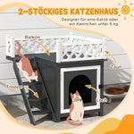 Cat Cave, Hut with Balcony & Stairs, Fir Wood, Grey