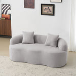 Curved Double Sofa, Compression Bedroom Couch with 2 Pillows and Round Arms, Light Grey
