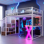 Loft Bed 140x200cm with Desk, Wardrobe & LED Lights, White