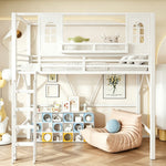 Children's Loft Bed 90x200 cm with Roof Design, White Metal