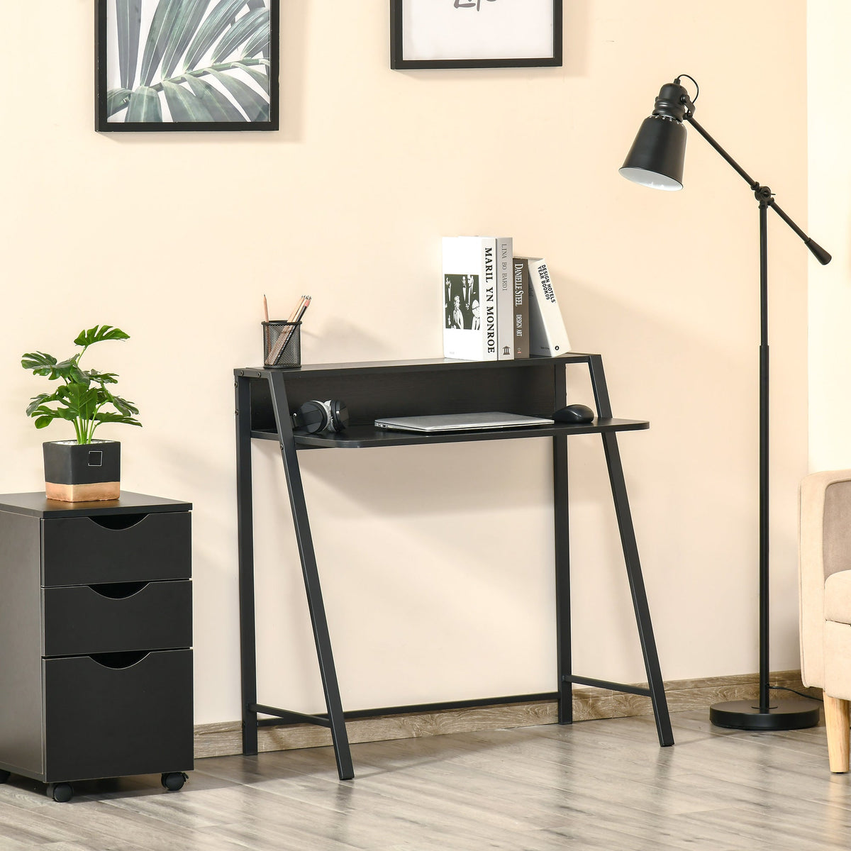 Computer Desk with Storage, Cable Management, Metal Black