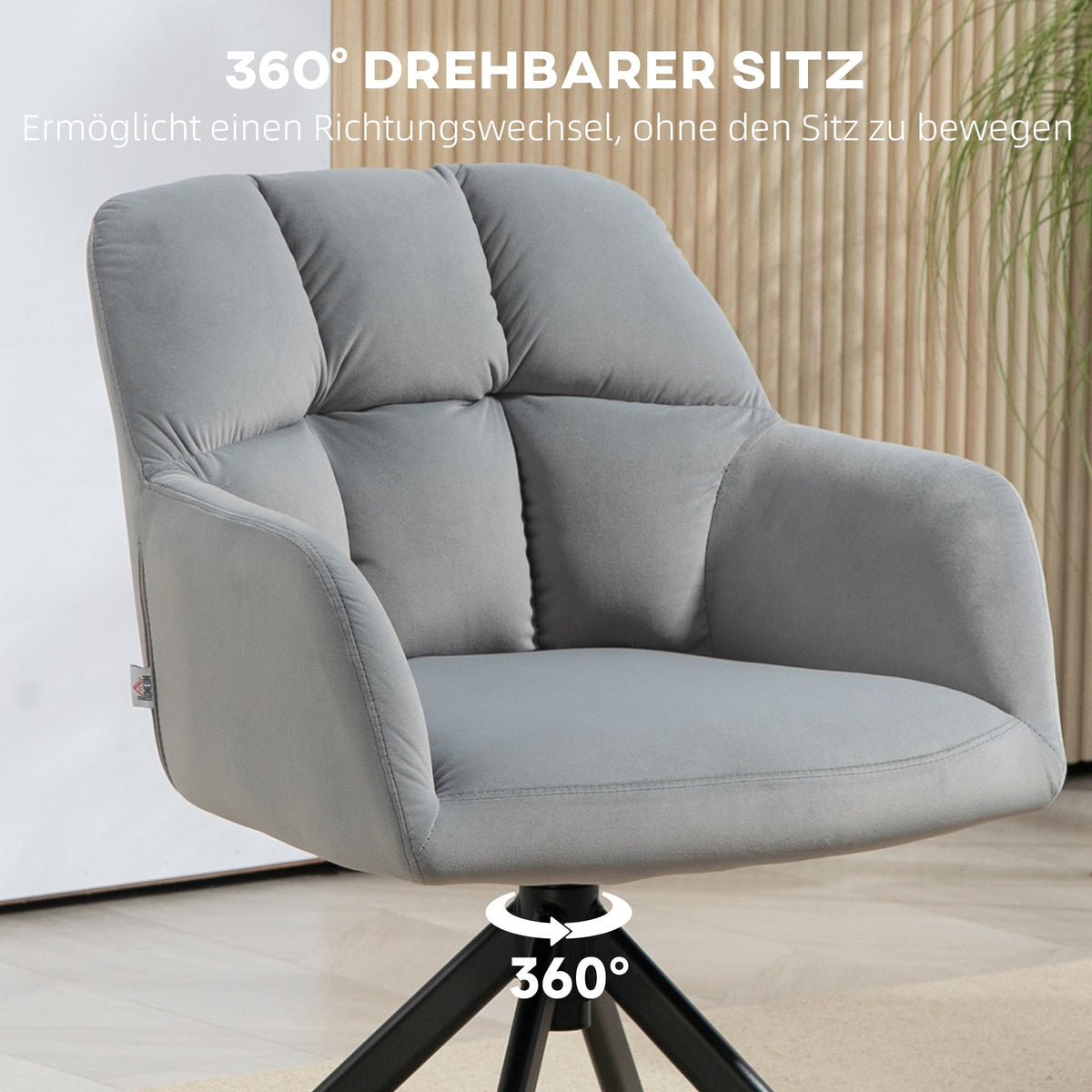 Swivel Lounge Chair with Armrest, Metal Legs, Grey Velvet