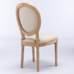 French Style Dining Chair Set of 2 Solid Wood Antique Finish Linen Back - Beige