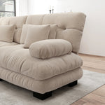 Cloud Corner Sofa, Double with Lumbar & Decorative Cushions, Chenille Light Brown