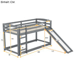 Bunk Bed 90x200cm with Slide Solid Wood Frame - Grey