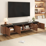 Modern TV Cabinet with Gitter Doors and Storage, Black and Walnut Wood