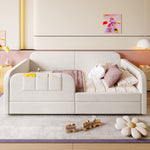 Children's Spliced Bed Upholstered Daybed Sofa Storage Drawers 90x200cm, White Velvet