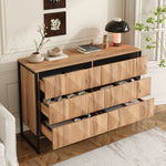 Sideboard & Chest of Drawers, Metal Legs, Raised Doors, Black and Natural Wood