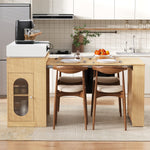 Kitchen Island on Wheels Extendable Dining Table Power Strips & Hooks - Natural