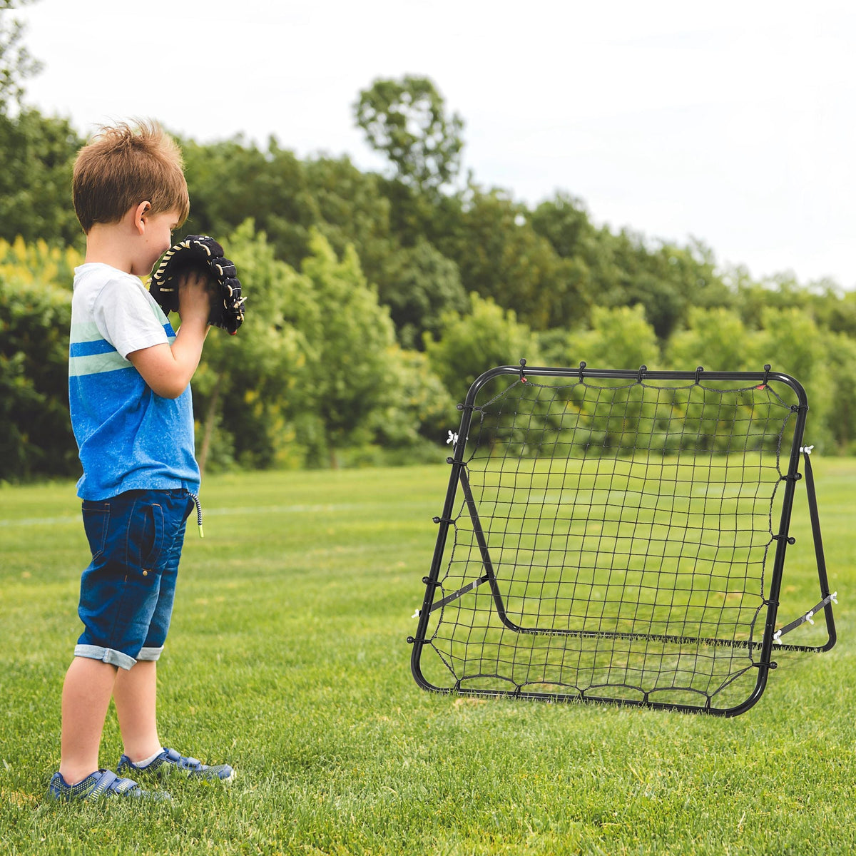 Football Rebounder Kickback Goal Rebound Wall 96x80x96 cm black metal and PE